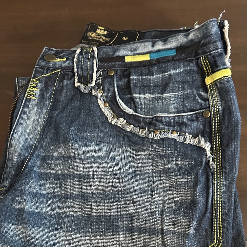 Akademiks Blue Jeans with Yellow and Black Details